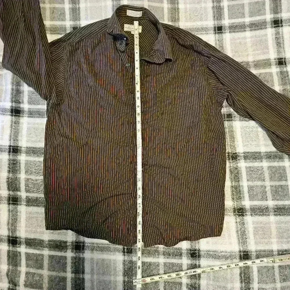 Vintage Mens L Eighty Eight brown with white pinstripe button down oxford shirts - Picture 5 of 8